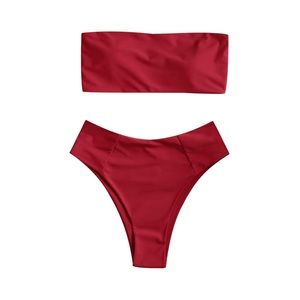 2 piece red tube top bikini